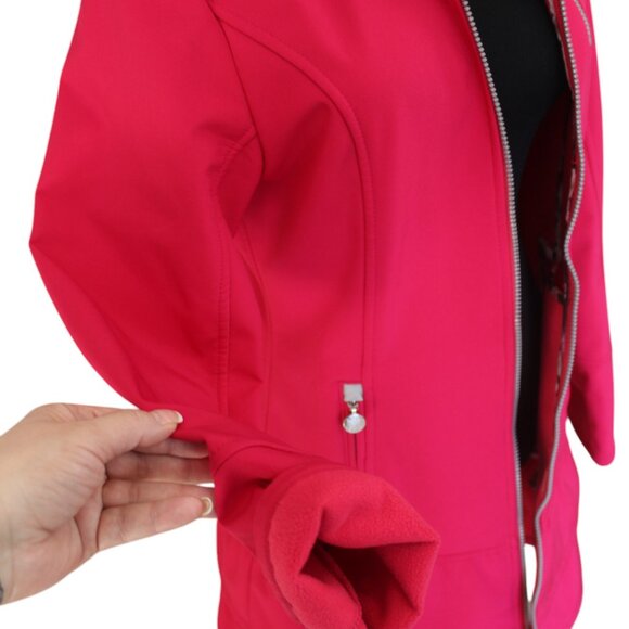 Betsey Johnson Soft Shell Hooded Coat Pink Water Repellent Ruffle, Size M, EUC - Picture 5 of 16